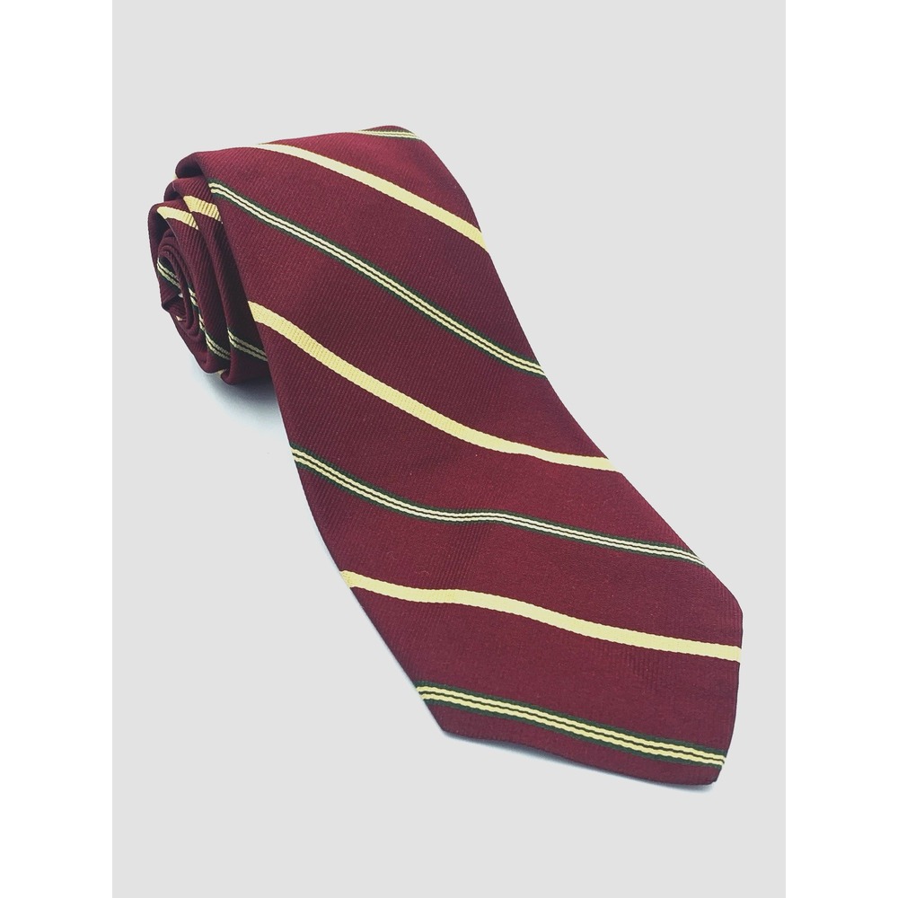 Brooks Brothers Makers Men's 100% Repp Silk Tie Burgundy‎ Gold Green Stripe